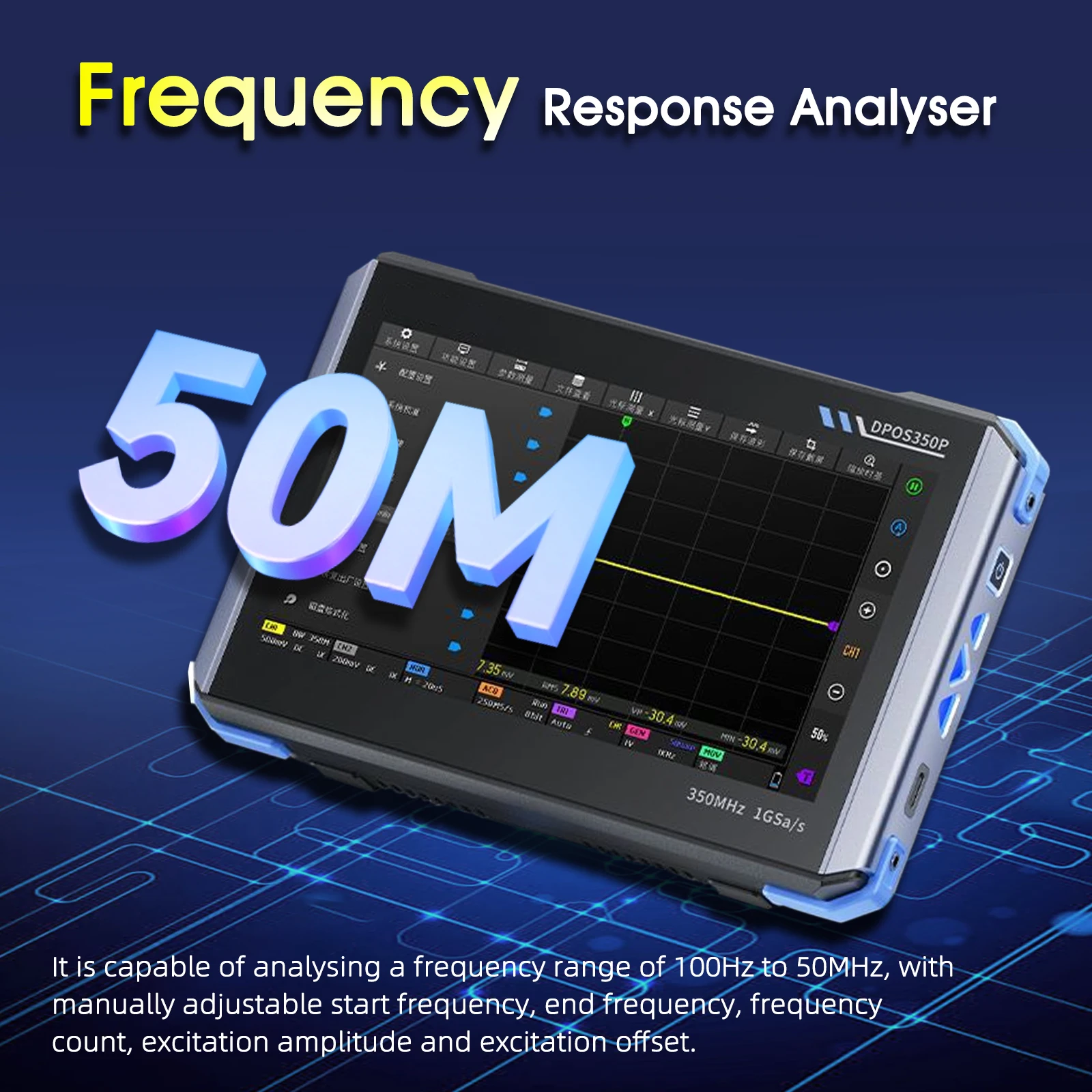 FNIRSI DPOS350P 4-in-1 Tablet Oscilloscope 350MHz 1GSa/s Signal Generator Spectrum Analyzer Frequency Response Analyzer