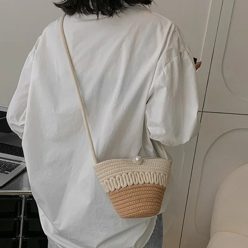 Pearl fashion mini shoulder crossbody bag forest style small bag trendy woven bag women\'s bag summer bucket beach bag