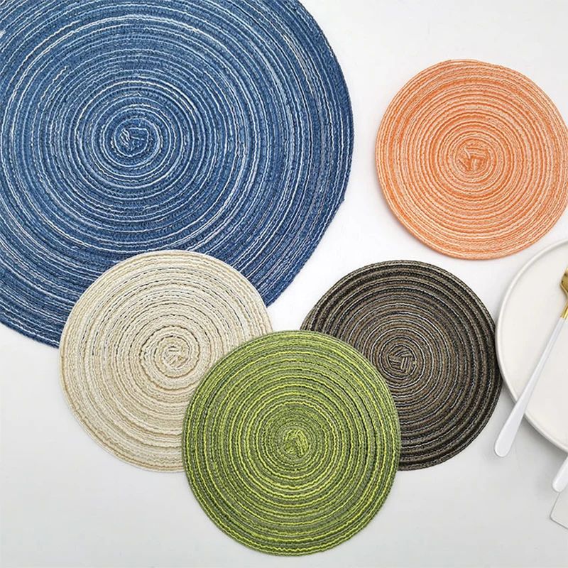 Cotton Yarn Round Table mat Western Food mat Hand Woven Anti Slip Soup Plate Bowl mat Cup Heat Insulation pad Green 30cm round