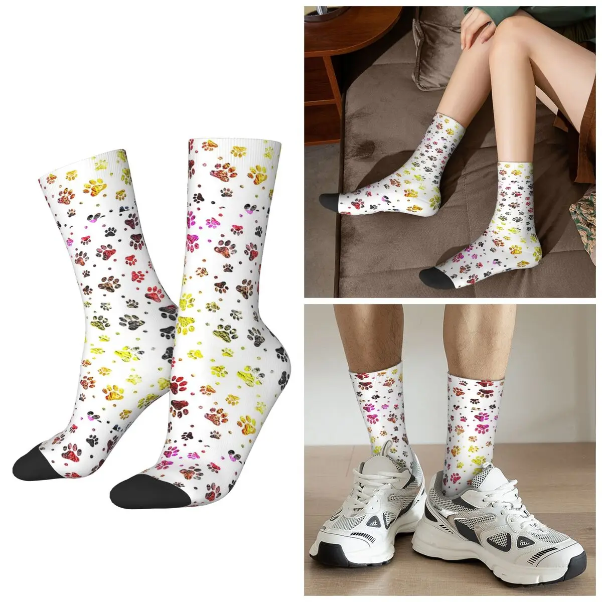 All Seasons Colorful Pet Paws Element Printed Socks Harajuku Crew Socks Fashion Stockings for Men Women Valentine's Day Gifts