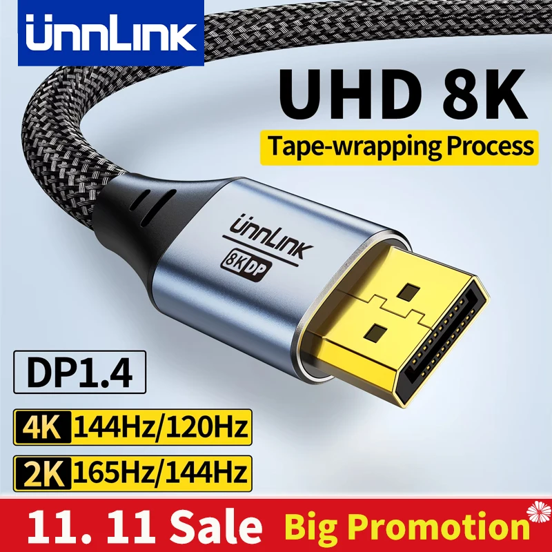 

﻿ Unnlink 8K DisplayPort Cable DP 1.4, 8K@60Hz, 4K@144Hz, 2K@165Hz, for Game Graphics Card PC to Monitor, KVM Switch DP Cable