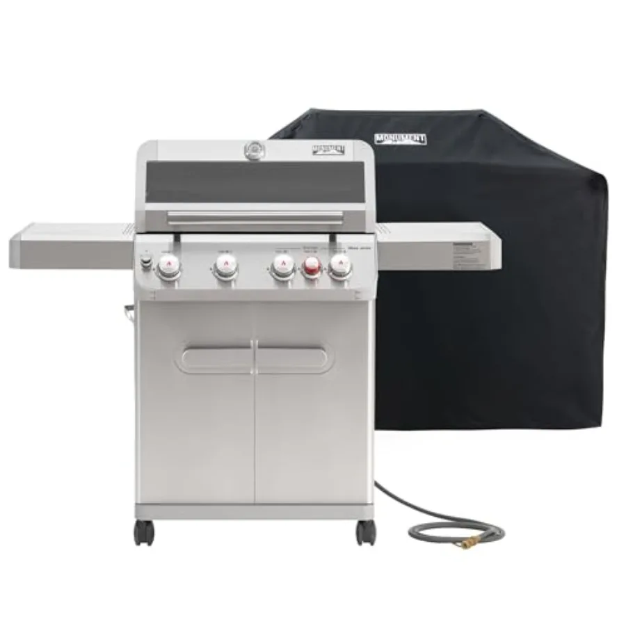 

Газовый гриль на 4+1 горелки с шлангом, 50 000 BTU, из нержавеющей стали, для улицы, с крышкой, быстрый нагрев, с регулятором