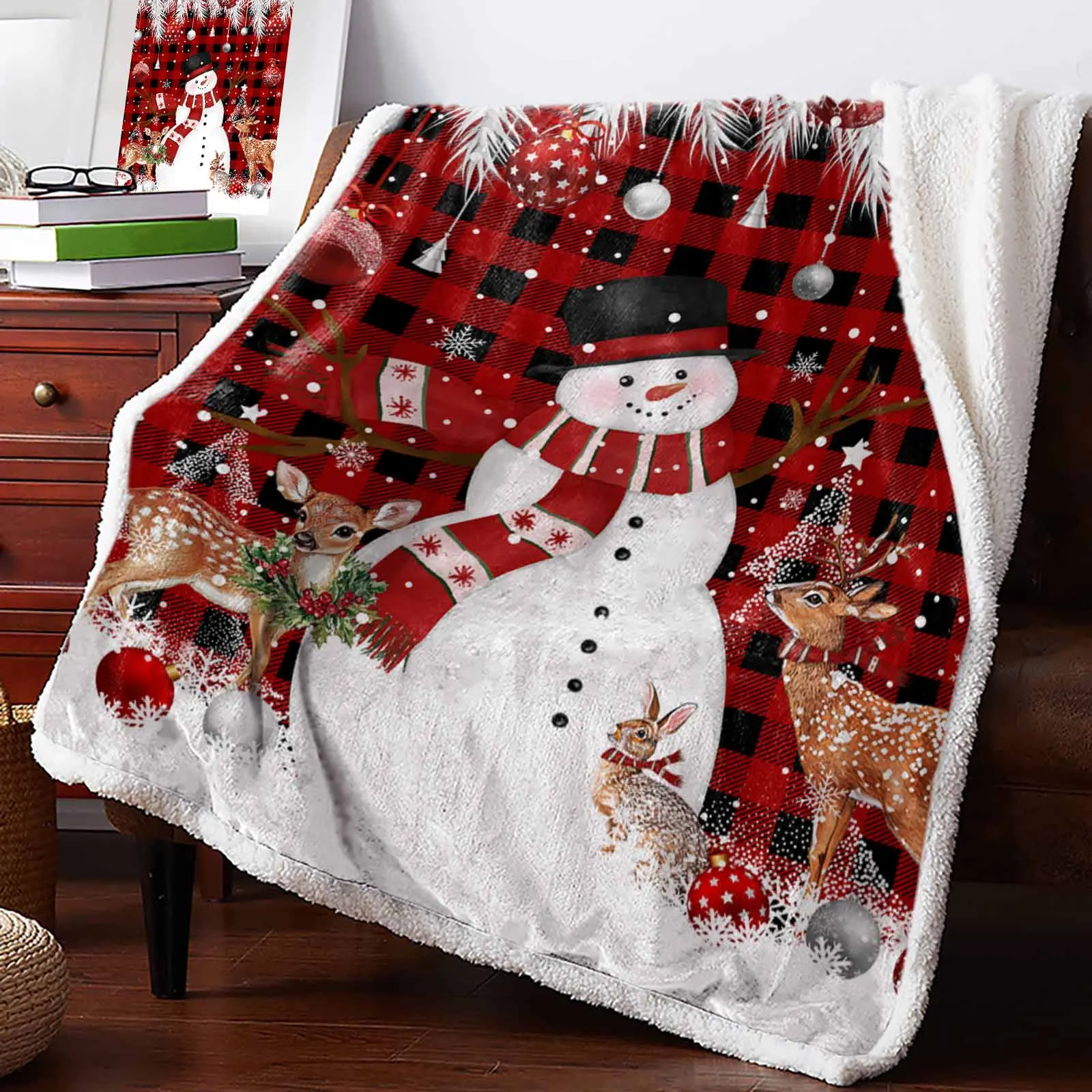 Christmas Snowman Deer Cashmere Blanket Warm Winter Soft Throw Blankets For Beds Sofa Wool Blanket Bedspread