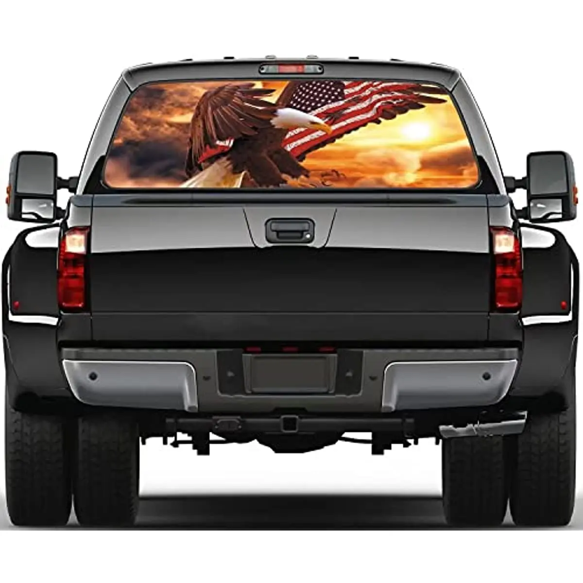 

Car Rear Window Decals, America Flag Eagle Truck Rear Window Stickers, Sunset Car Rear Window Perforated Decal Cover, Trucks, SU