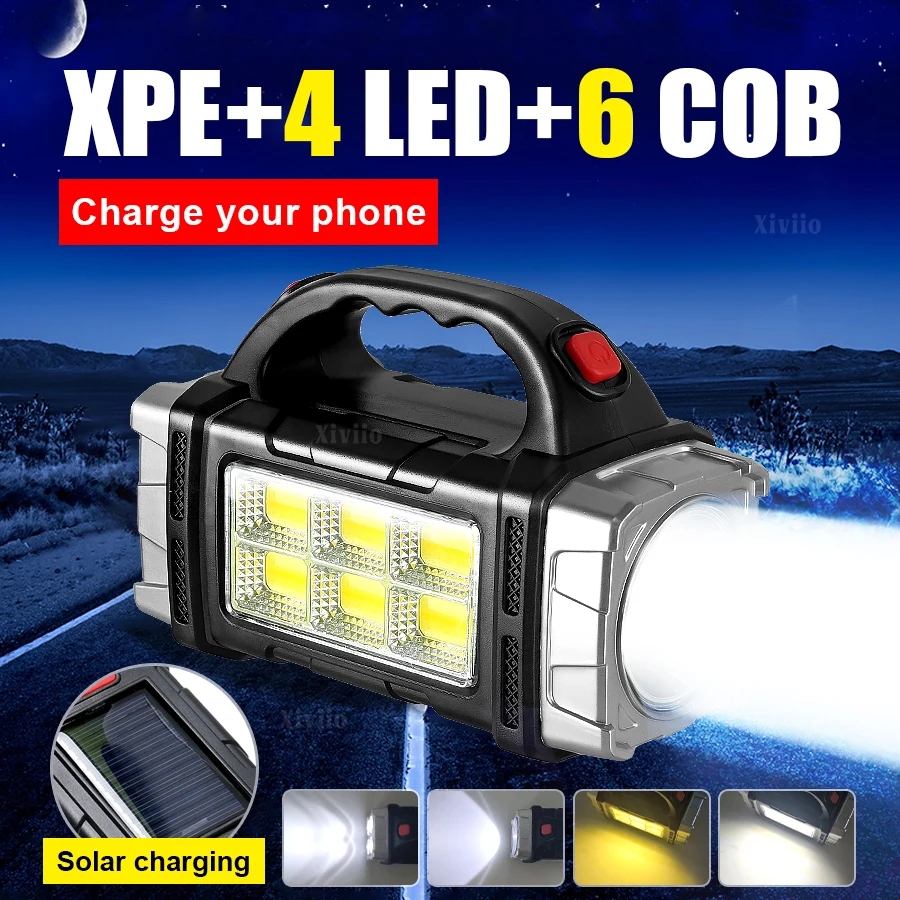 

Multifunctional Solar+USB Charge Searchlight Outdoor Strong Light Emergency Hand Lamp Super Bright Camping Fishing Flashlights