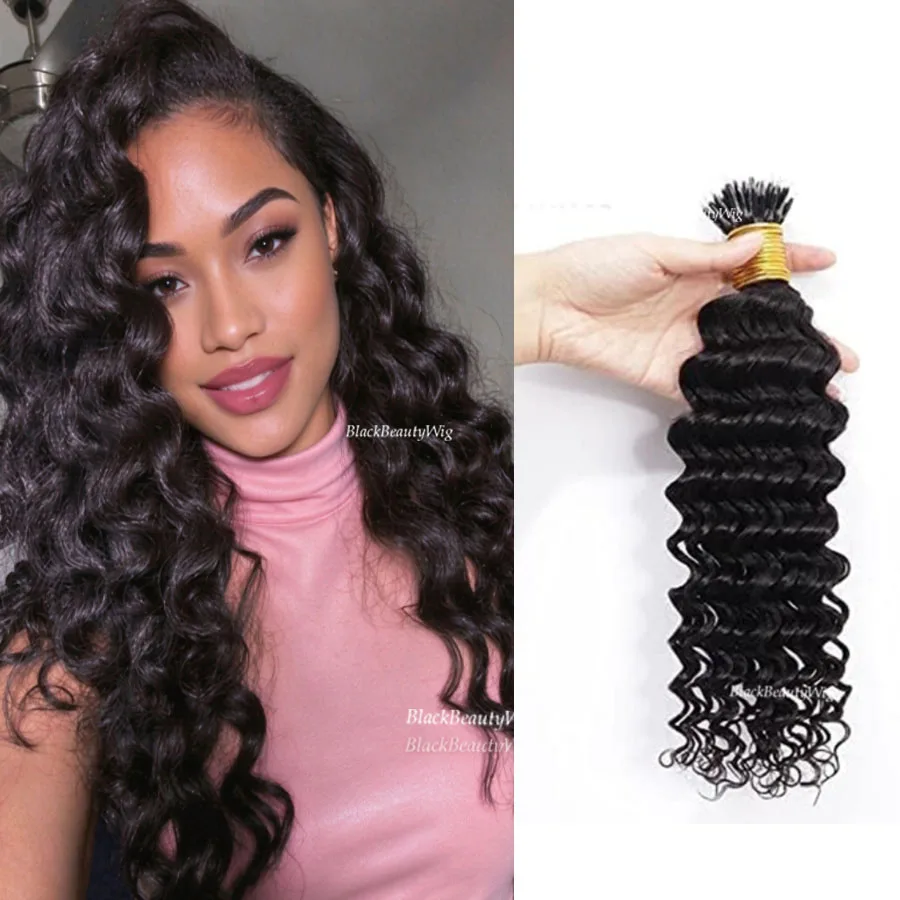 Deep Curly Nano Ring Human Hair Extension Pre Bonded Curly Micro Beads Malaysian Remy Nano Rings 100g 100strands