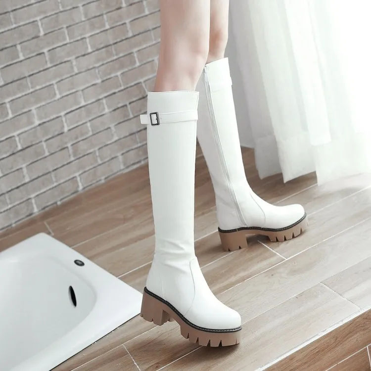 Big Size boots women woman winter boots women women shoes botas Buckle side zipper thick bottom round head