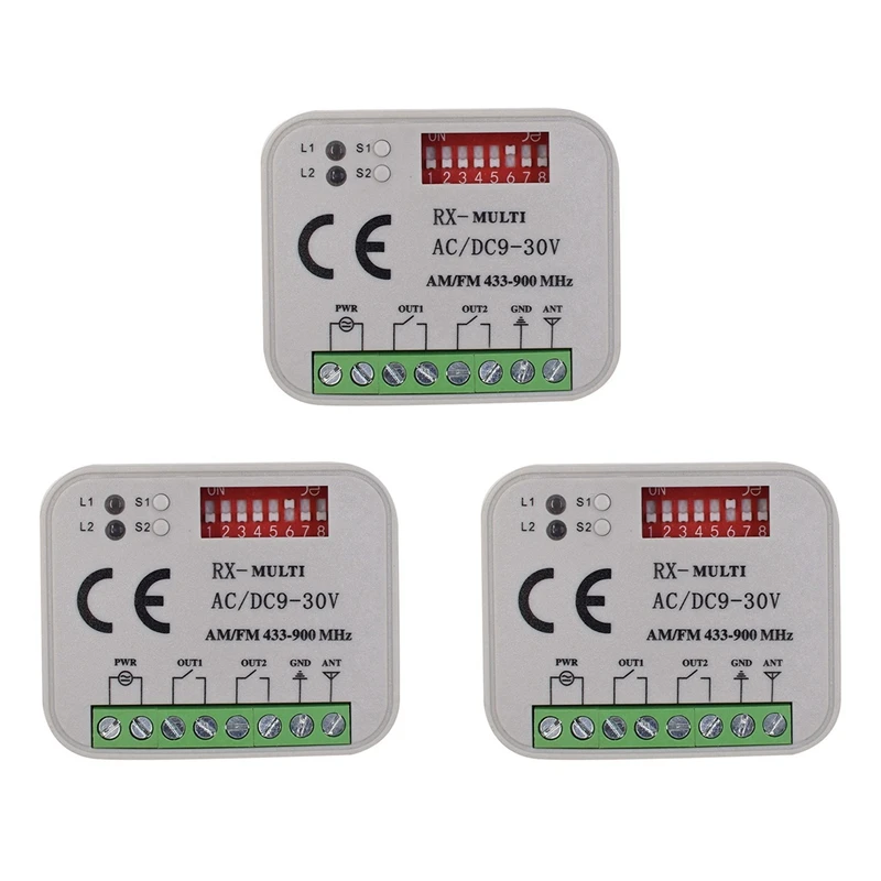 

2025 New-3X Universal Garage Door Remote Control Receiver 2CH Controller Switch For Transmitter RX Multi Frequency 433-900Mhz
