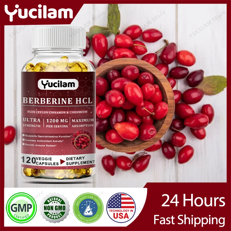 

YUCILAM Berberine HCl 1200 мг с цейлонской корицей, хром - поддерживает иммунитет - здоровье сердца - без GMO - 60/120 капсул