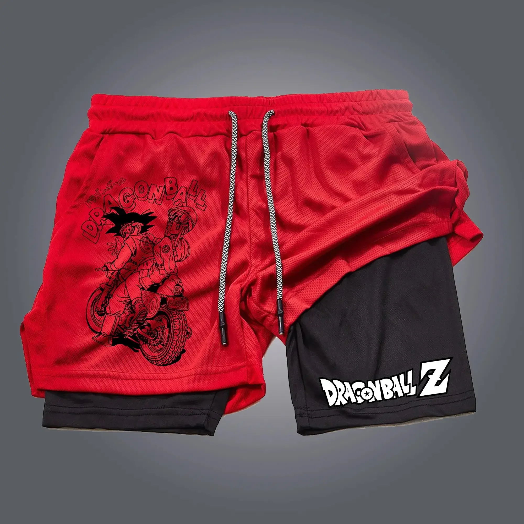 

Streetwear 2025 Dragon Ball Anime Men Shorts Red Athletic Running Shorts Summer Gym Fitness Double-layer Quick Dry Beach Pants
