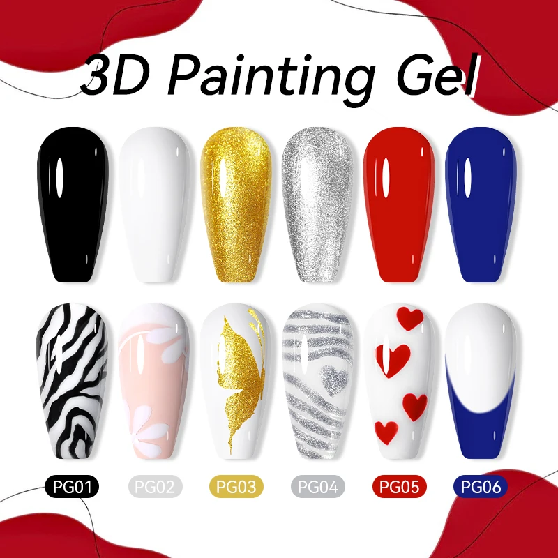 LILYCUTE 8ml 3D Painting Nail Gel White Black Color Pat Multifunctional Semi Permanent UV LED Gel Nail Polish Manicure Nail Art