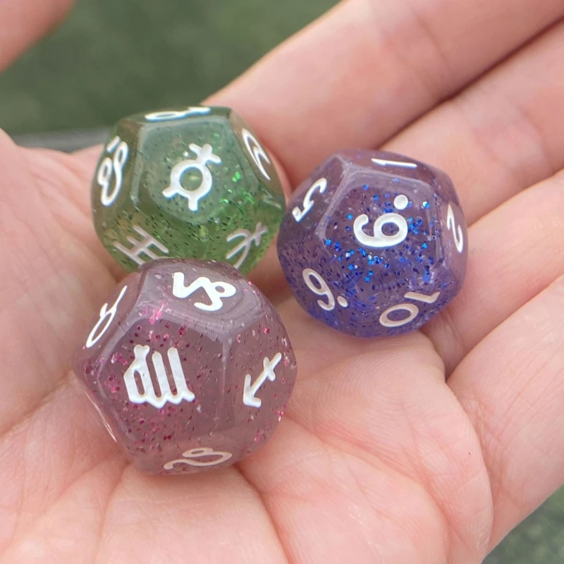 Set De 3 Dados Astrológicos De 12 Caras – Poliédricos Para Adivinación, Tarot Y Juegos De Rol