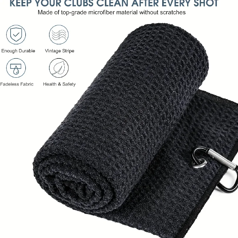 1pc Golf Towel for Bags with Clip and Microfiber Waffle Pattern, Black 30*50cm/11.8x19.6in,super absorbent
