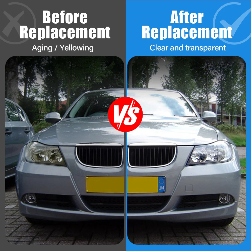 Car Headlight Cover Front for BMW 3 Series E90 Headlamp Cover 2005-2012 Model BMW 318 320 325 328 335 [Low-end Lenseless Model] view 4