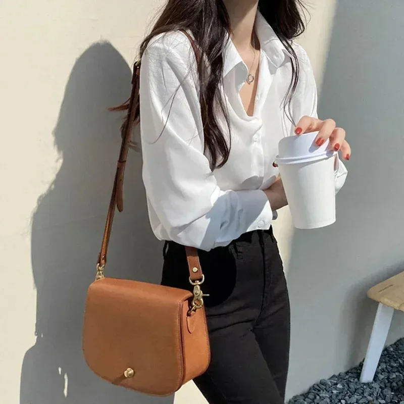 Black Korean New Spring Fashion Women Tops Blouse White Blouse Bottom Shirt Chiffon Shirt Office Lady Clothes All-match 11397