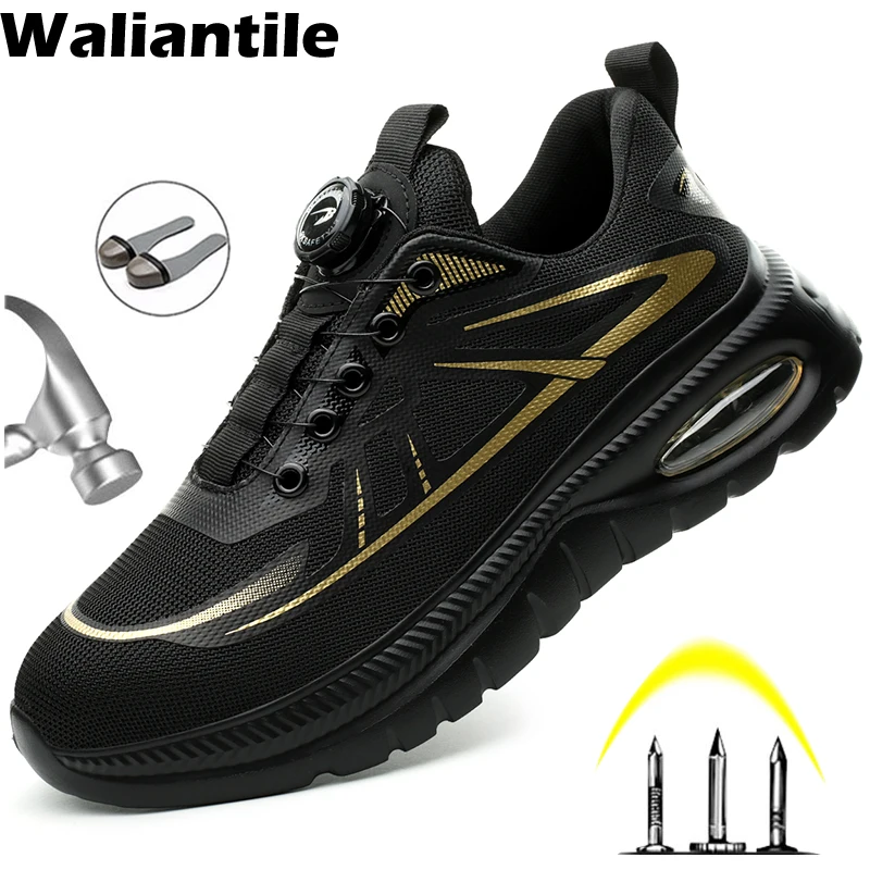 

Waliantile Quality Work Safety Shoes Men Breathable Anti-smashing Industrial Working Boots Puncture Proof Indestructible Shoes