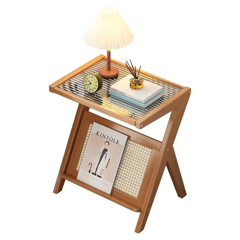 

Wholesale Price Living Room Furniture Modern Simple Design Tempered Glass Bamboo Coffee Corner Study Bed Side Table for Lounge