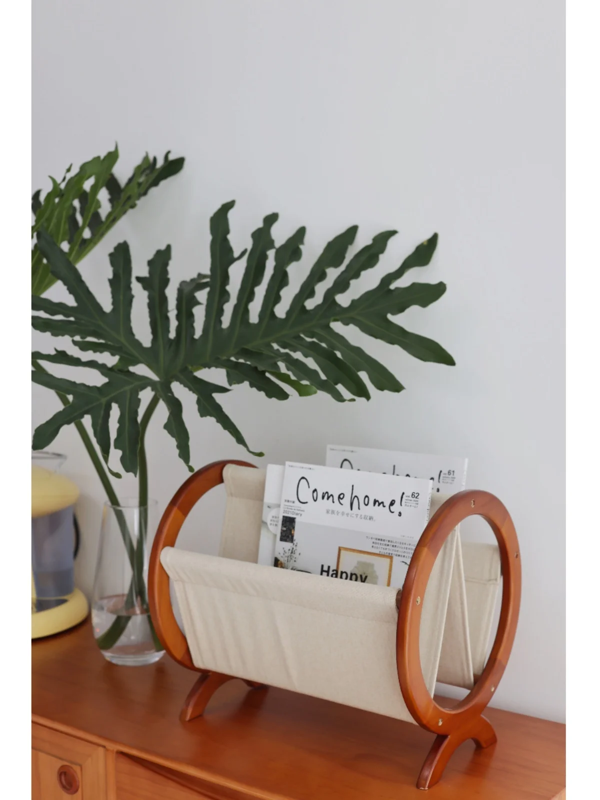 Cherry wood retro magazine rack living room design book and newspaper rack vinyl storage