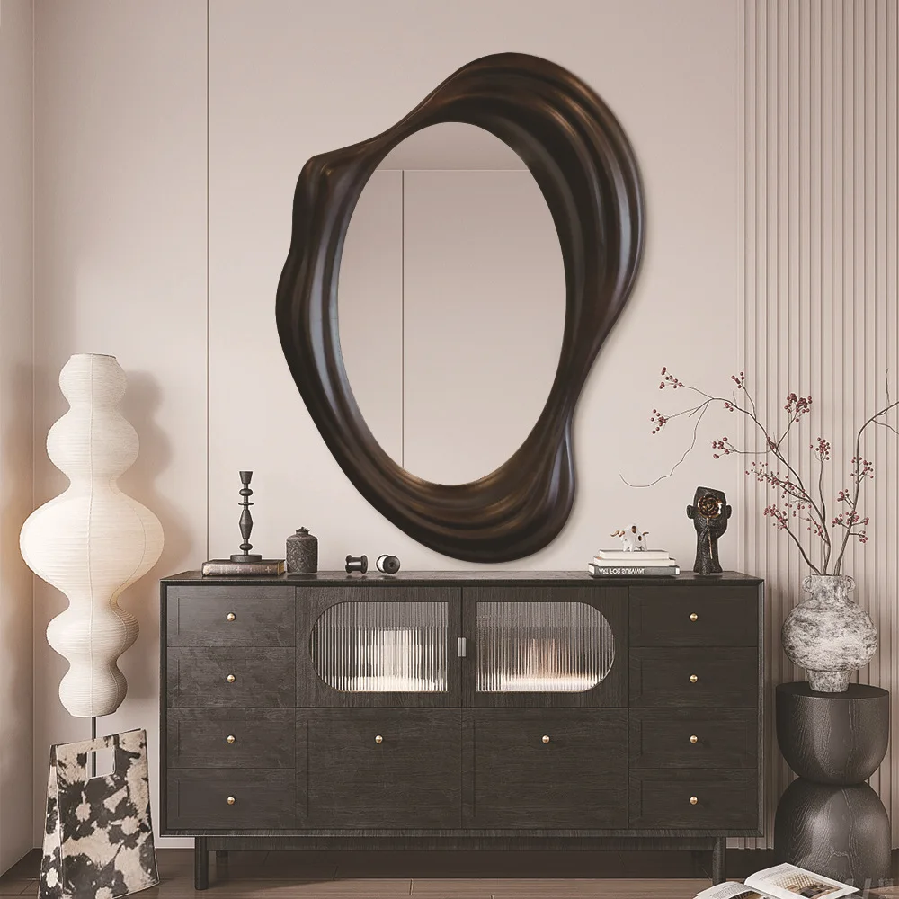 Special-shaped art solid wood bathroom mirror American style bucket cabinet fireplace side cabinet retro decorative mirror dress