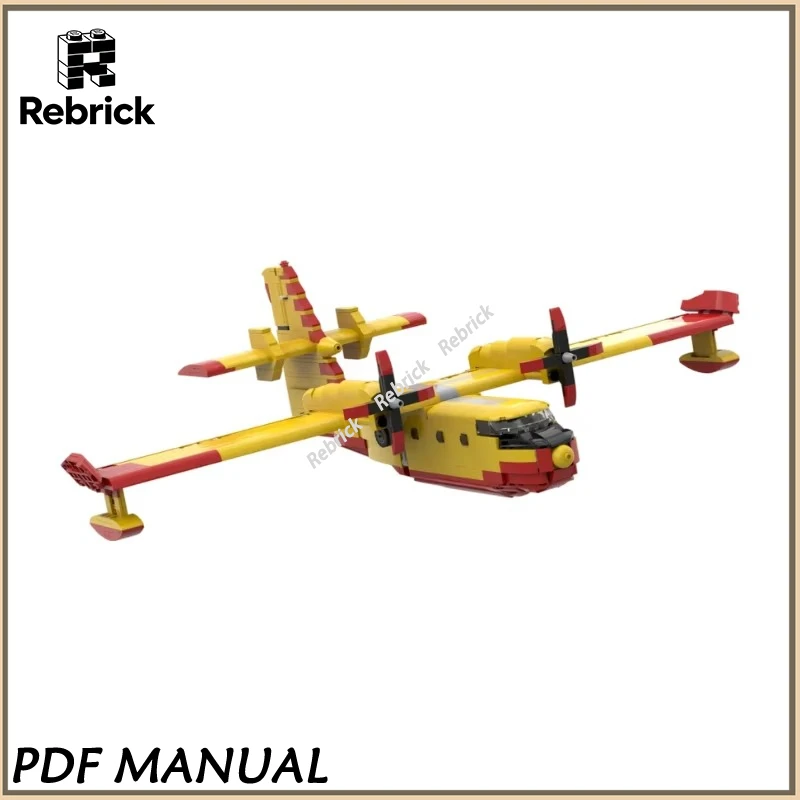 MOC Model Canadair CL-415 Super Scooper Fire Fighting Seaplane Building Blocks DIY Assembly Brick Toy For Aviation Fan