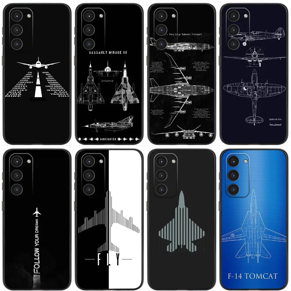 Aircraft Helicopter Airplane Phone Case For Samsung Galaxy A20,A21s,A22,A31,A32,A52,A53,A72,73,A80,A91 Soft Silicone Black Cover