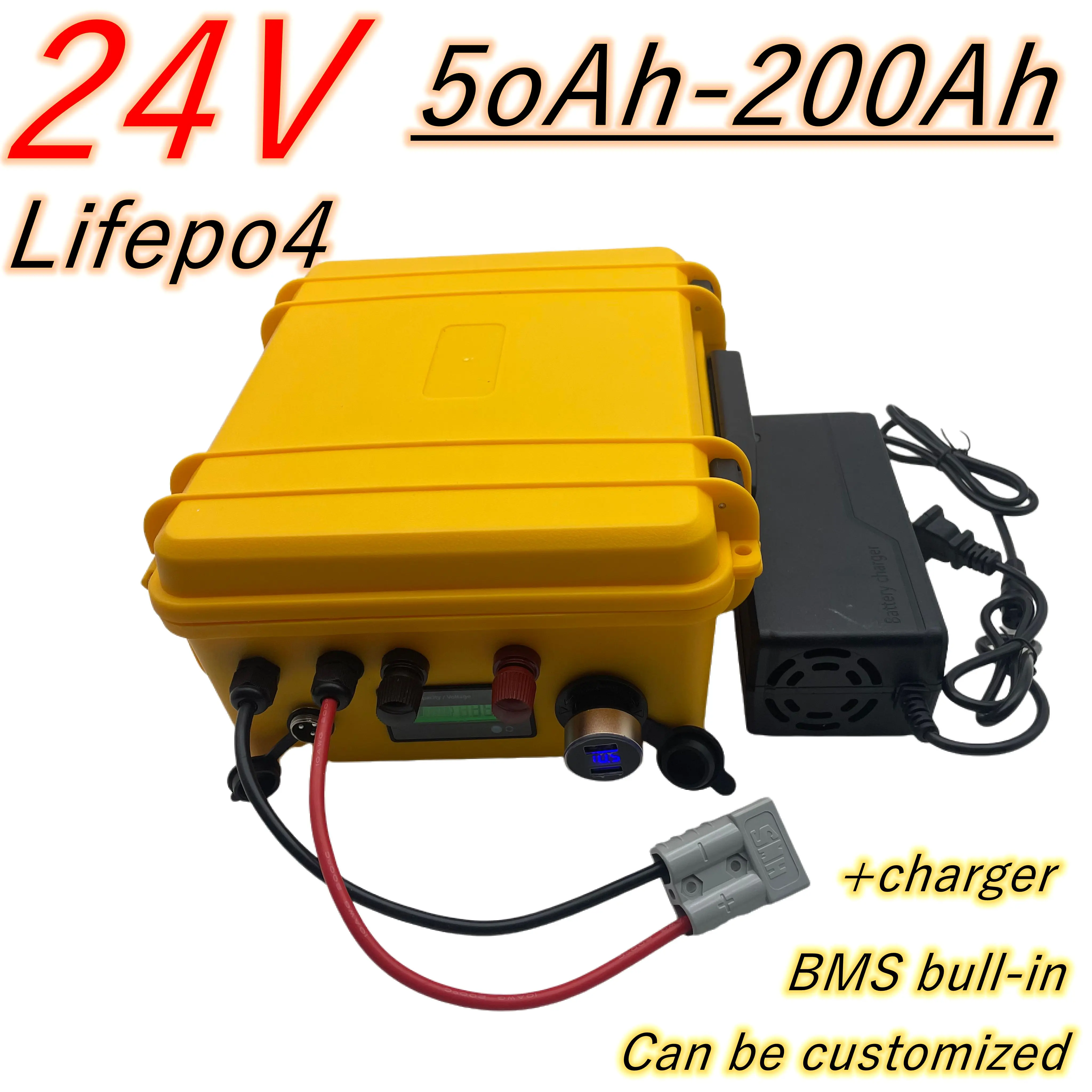 

Waterproof Lifepo4 24V 50Ah 60Ah 80Ah 100Ah 120Ah 150Ah 200Ah lithium battery BMS for trolling motor inverter +10A Charger