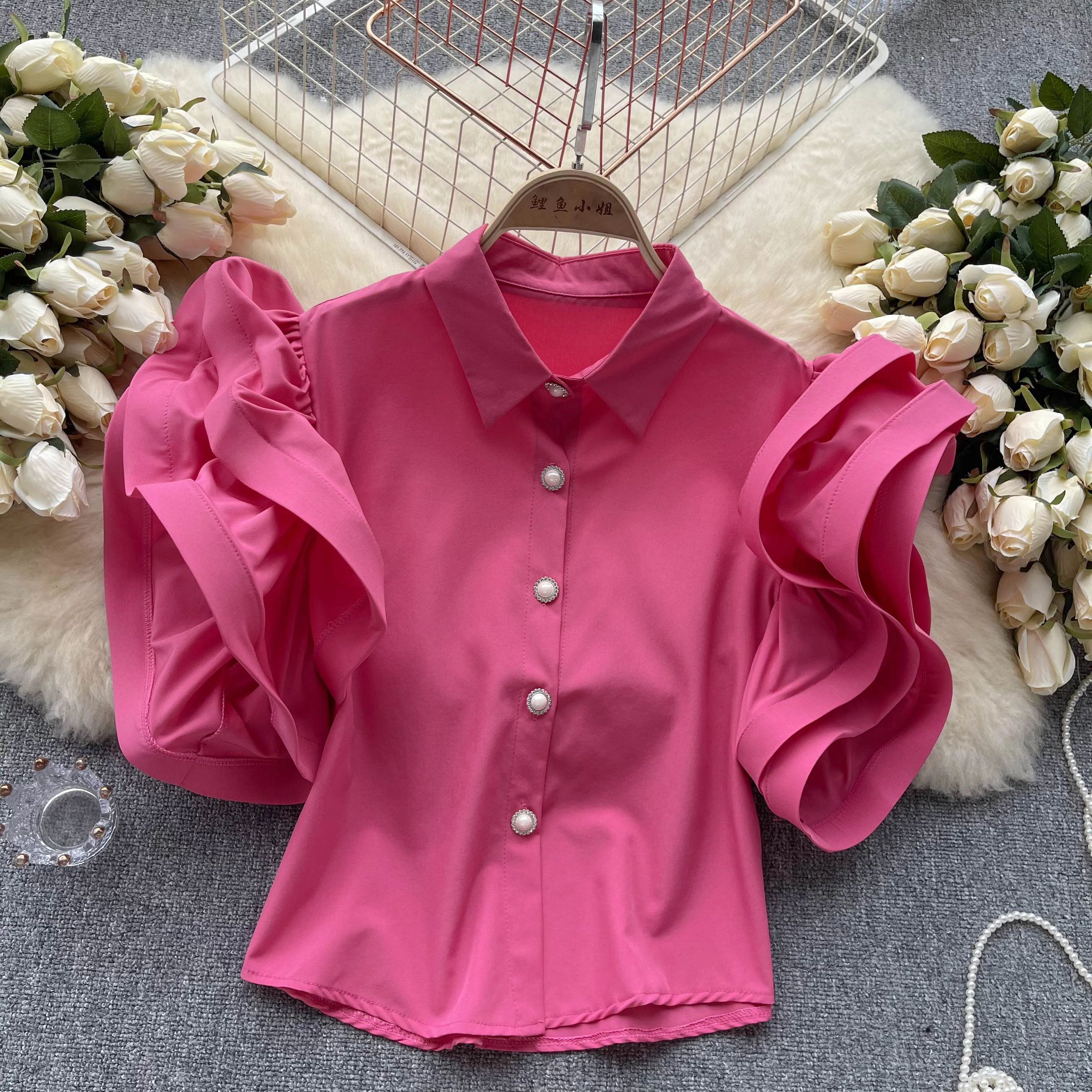 Elegant Sleeveless Butterfly Sleeve Blouse Chic Vintage Fashion Crop Top Women Spring/Summer Shirts Clothing