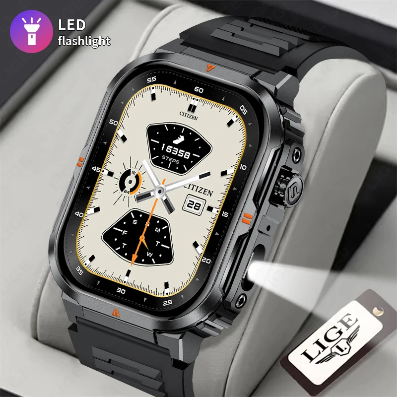 LIGE Sport Smart Watch Men LED Flashlight Custom Watch Dial Heart Rate Sleep Health Monitor AI Voice Waterproof Smartwatch Women