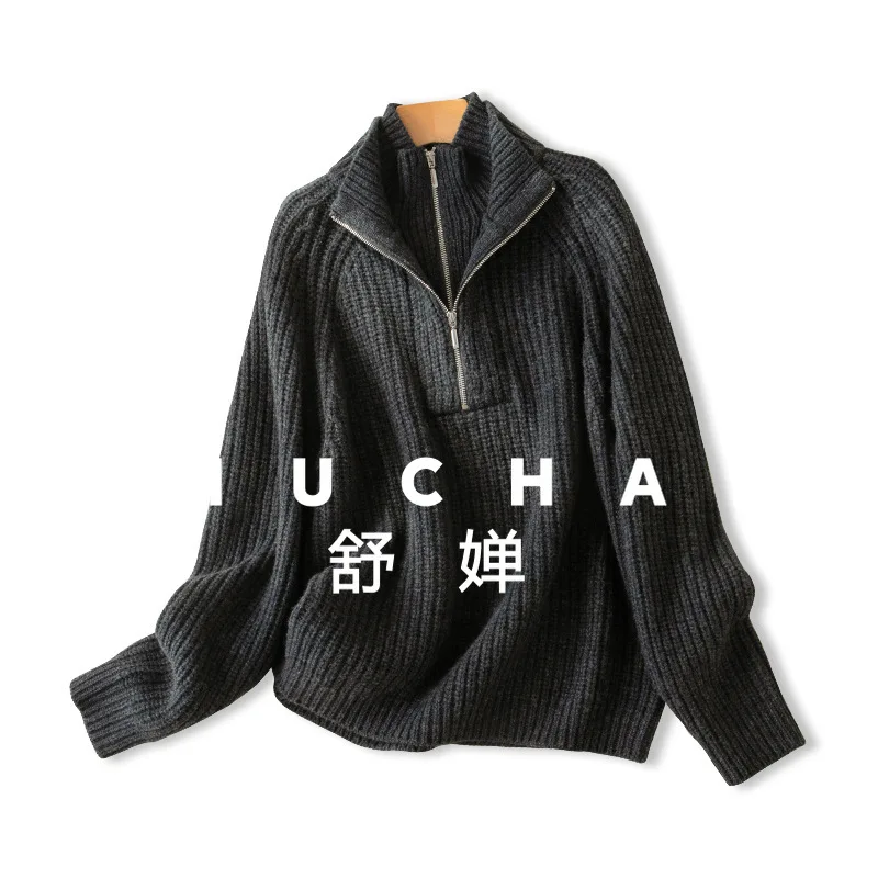 

100% woo new winter 2025 thick winter new design stand-up collar fake two-piece zipper sweater women's jacket sweater