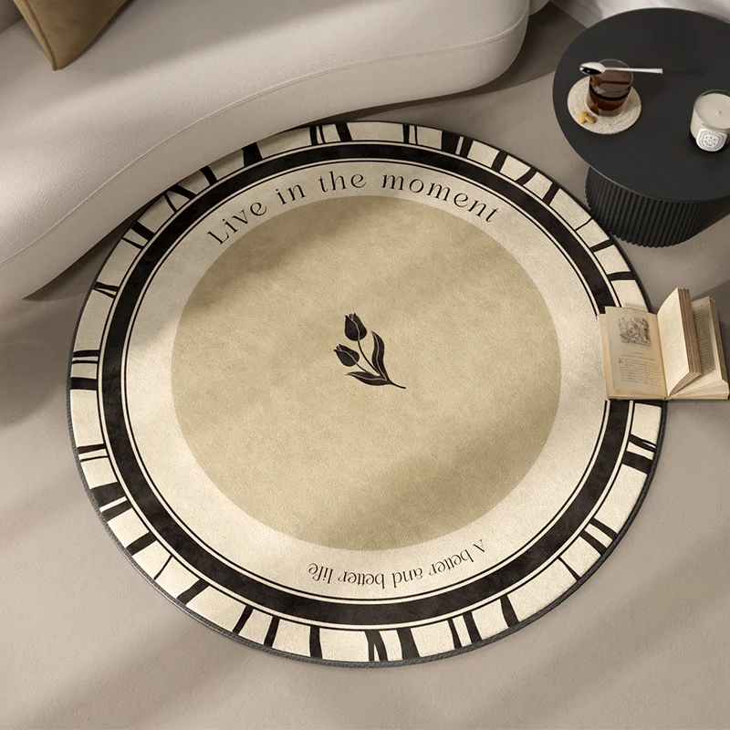 

French Retro Round Rug with Tulip Motif – Plush Thickened Floor Mat for Living Room, Bedroom & Lounge Decor