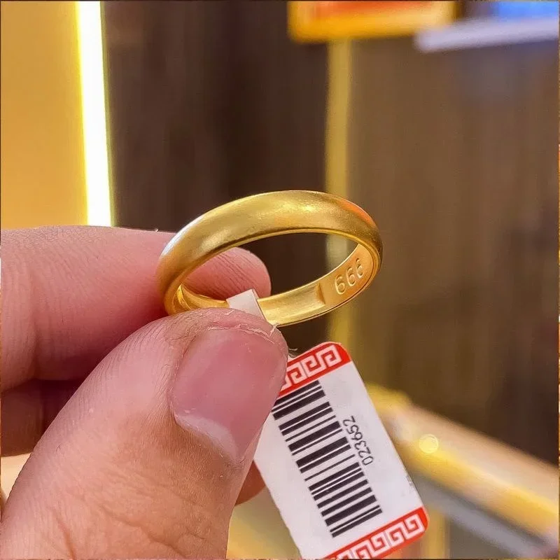 Placcato puro vero oro giallo 18 carati 999 anello 24k incolore apertura da donna regolabile all'interno e all'esterno un colpo di stato con faccia opaca di colore