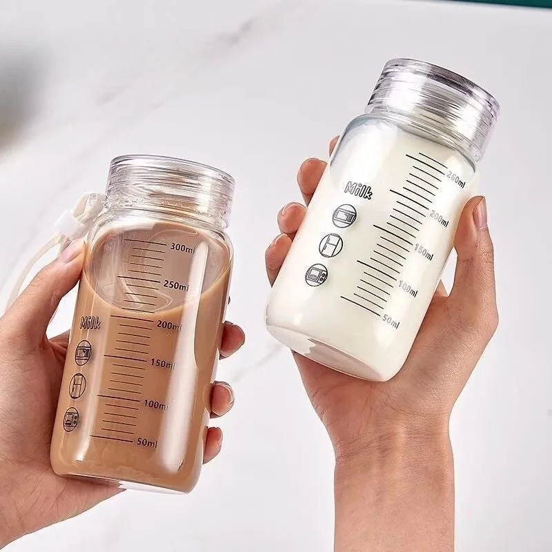 

High Temperature Resistant Milk Glass Bottle New Students Portable Microwave Soybean Household Graduated Cup Sealed Water Bottle