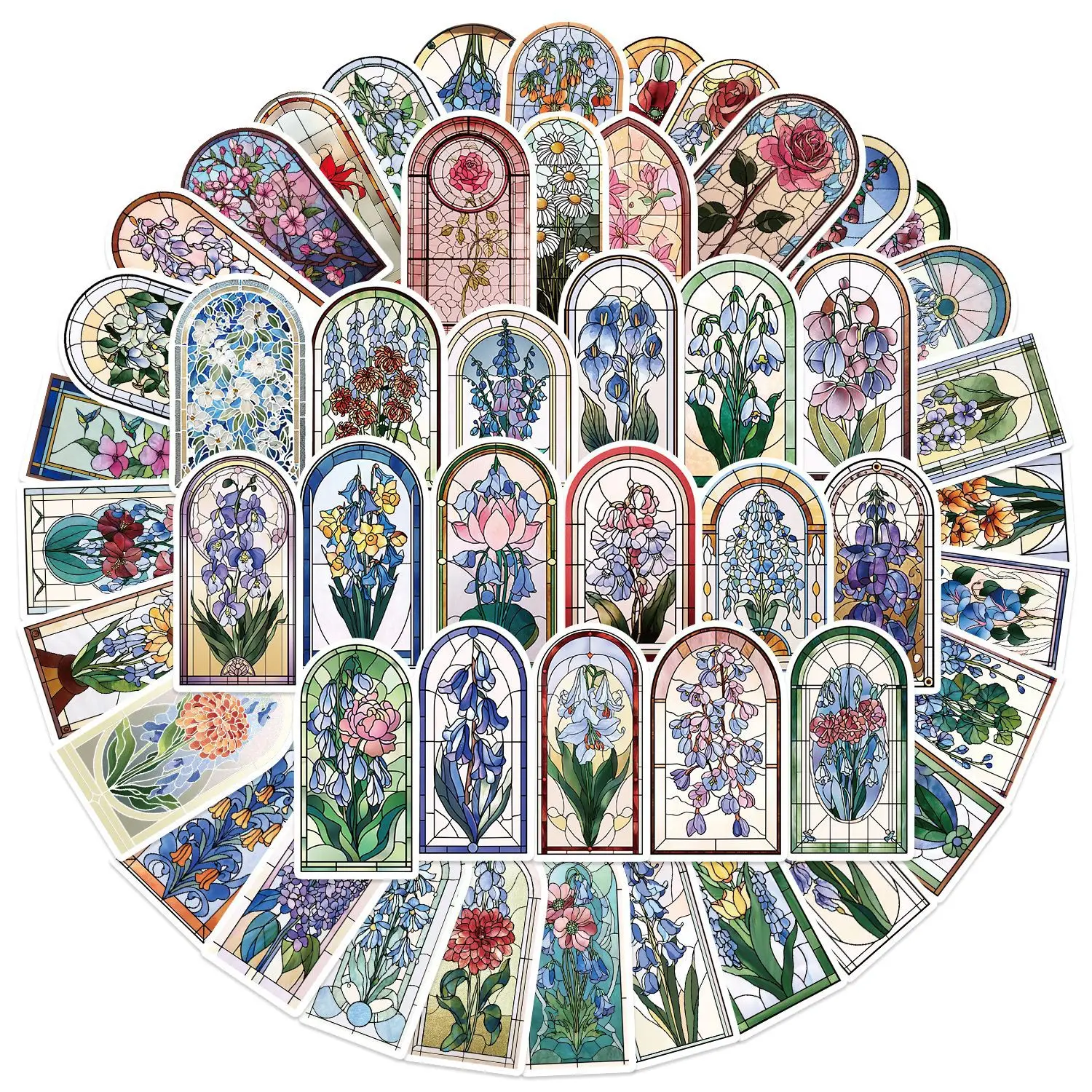 50 قطعة نافذة زجاجية ملونة الزهور ملصقات الإبداعية الكرتون الكتابة على الجدران الديكور DIY بها بنفسك دفتر حقيبة الغيتار الشارات لوح التزلج
