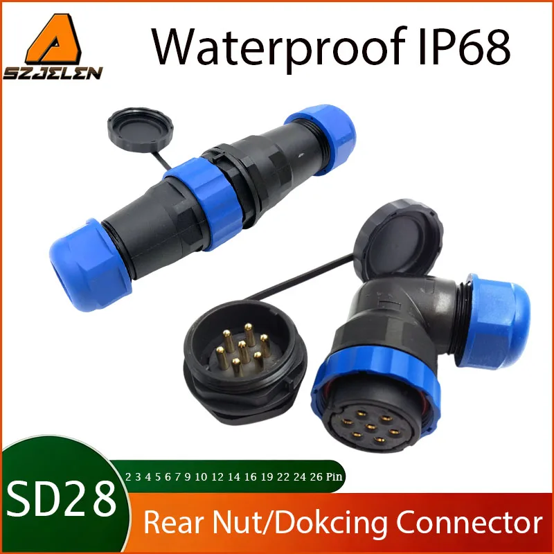 

5Sets SD28 IP68 Waterproof Connector 2 3 4 5 6 7 9 10 12 14 16 19 22 24 26pin Rear Nut/Docking Plug Socket Wire Connectors