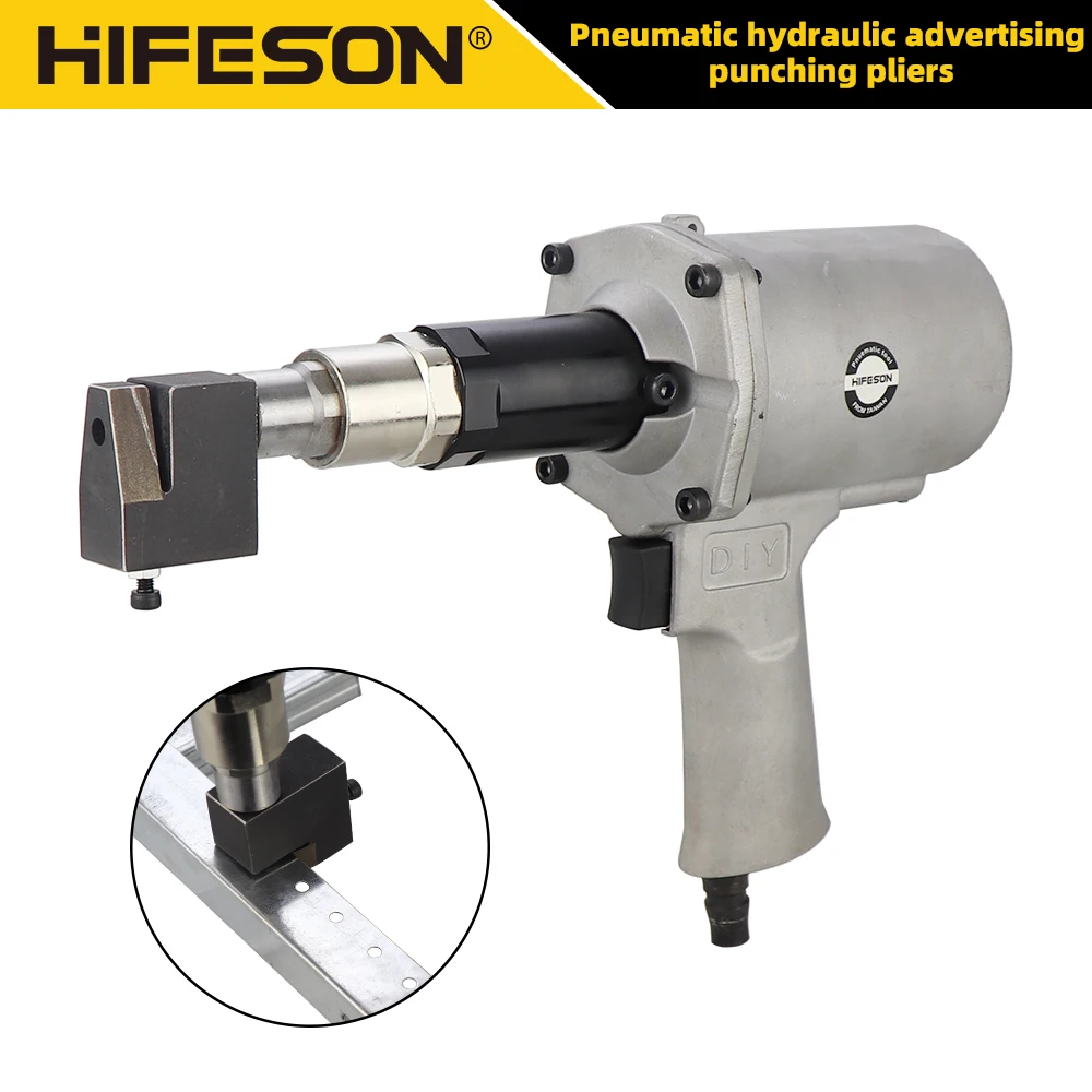 HIFESON Pneumatic Hydraulic Punching Gun Billboard Aluminum Plate Air Pucning Tool 3.2mm-4mm Round Holes Stainless Iron Board