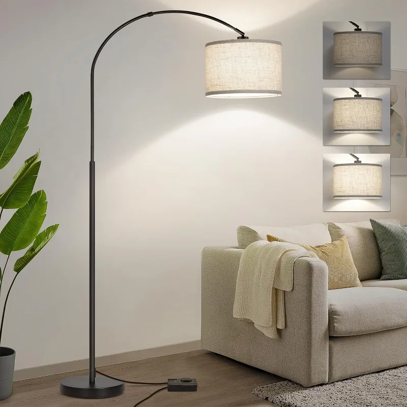 

Dimmable Floor Lamp, Arc Floor Lamp with Dimmer, Black Standing Lamp with Adjustable Hanging Shade, Over Couch Tall Reading