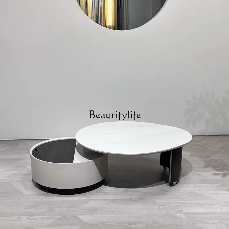 

yj21 Italian minimalist round rotatable supercrystalline stone coffee table light luxury modern household combination