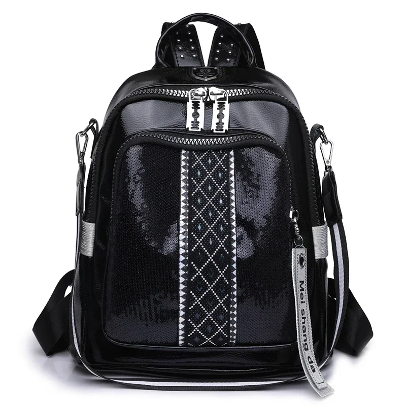 

Fashion Trend Diamond Inlaid Women's Backpack High Quality Soft Leather Female Single Shoulder Bag Large Capacity Girl Bookpack