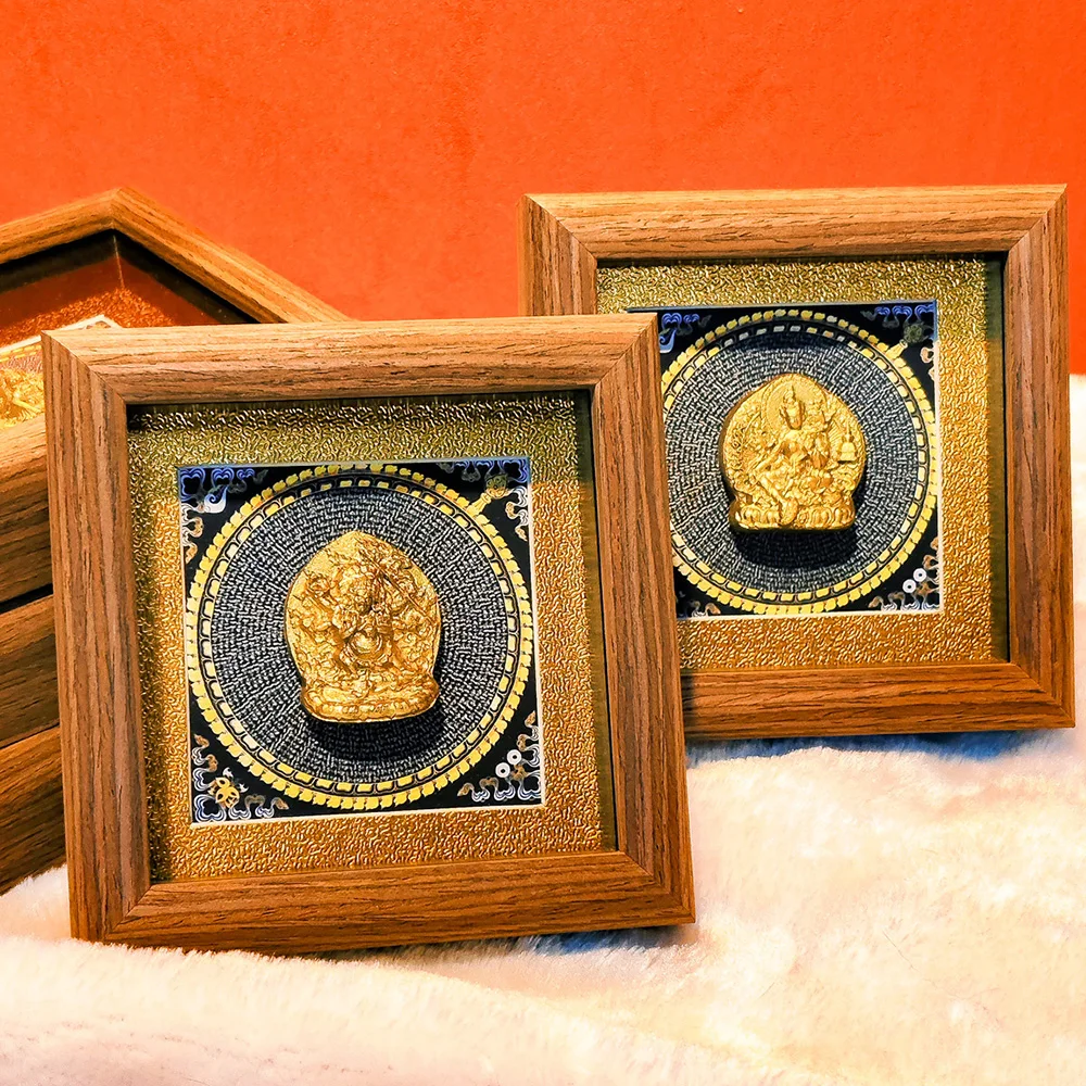 

Hand drawn Tangka 3D Tsha-tsha ornament, Yellow Jambhala, Medicine Buddha, Mahakala Buddha statue, Decorative paintings ornament