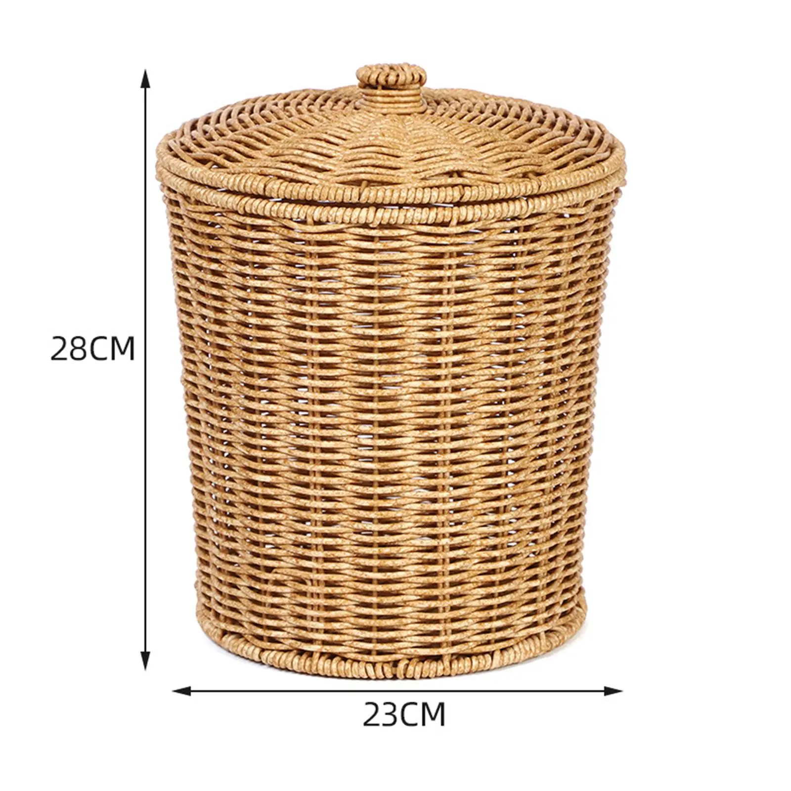 Imitation Rattan Basket with Lid Laundry Hamper Living Room Bedroom Woven Basket