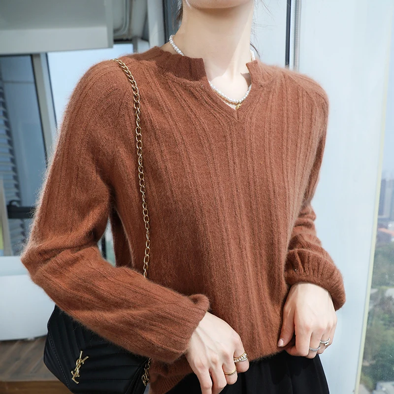 

Elegant Cable Knit Mink Sweater Women's Vintage Style Winter Warm Pullover