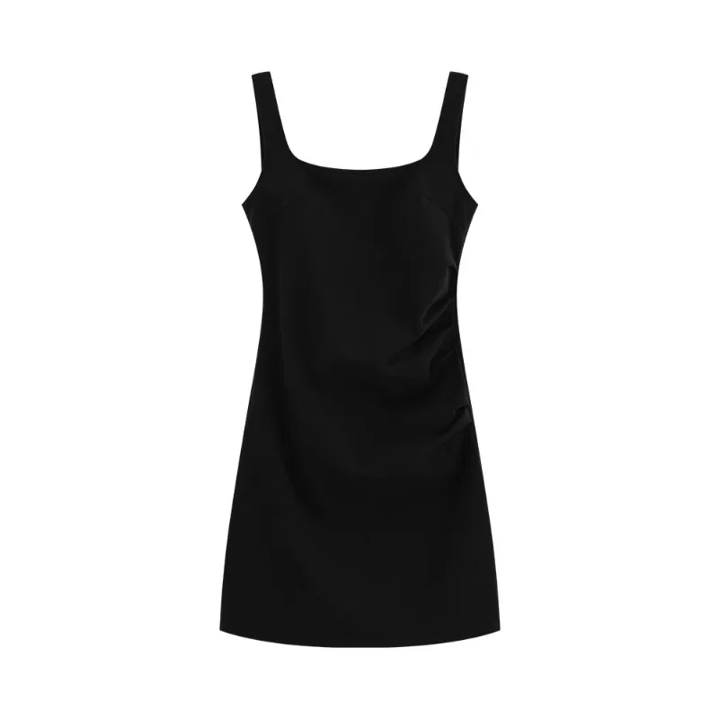 Vestido bodycon preto com decote em u, sem mangas, para mulheres, slim fit, primavera, camada interna, vestido regata, elegante, cintura definida, vestido midi básico