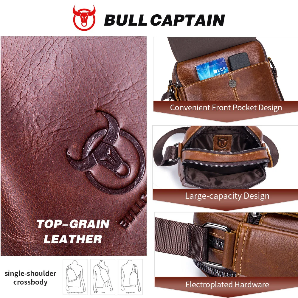 BULLCAPTAIN Leather Men's Messenger Bag Business Shoulder Bags Suitable For 7.9 Inch Ipad Mini High Quality Male Crossbody Bages