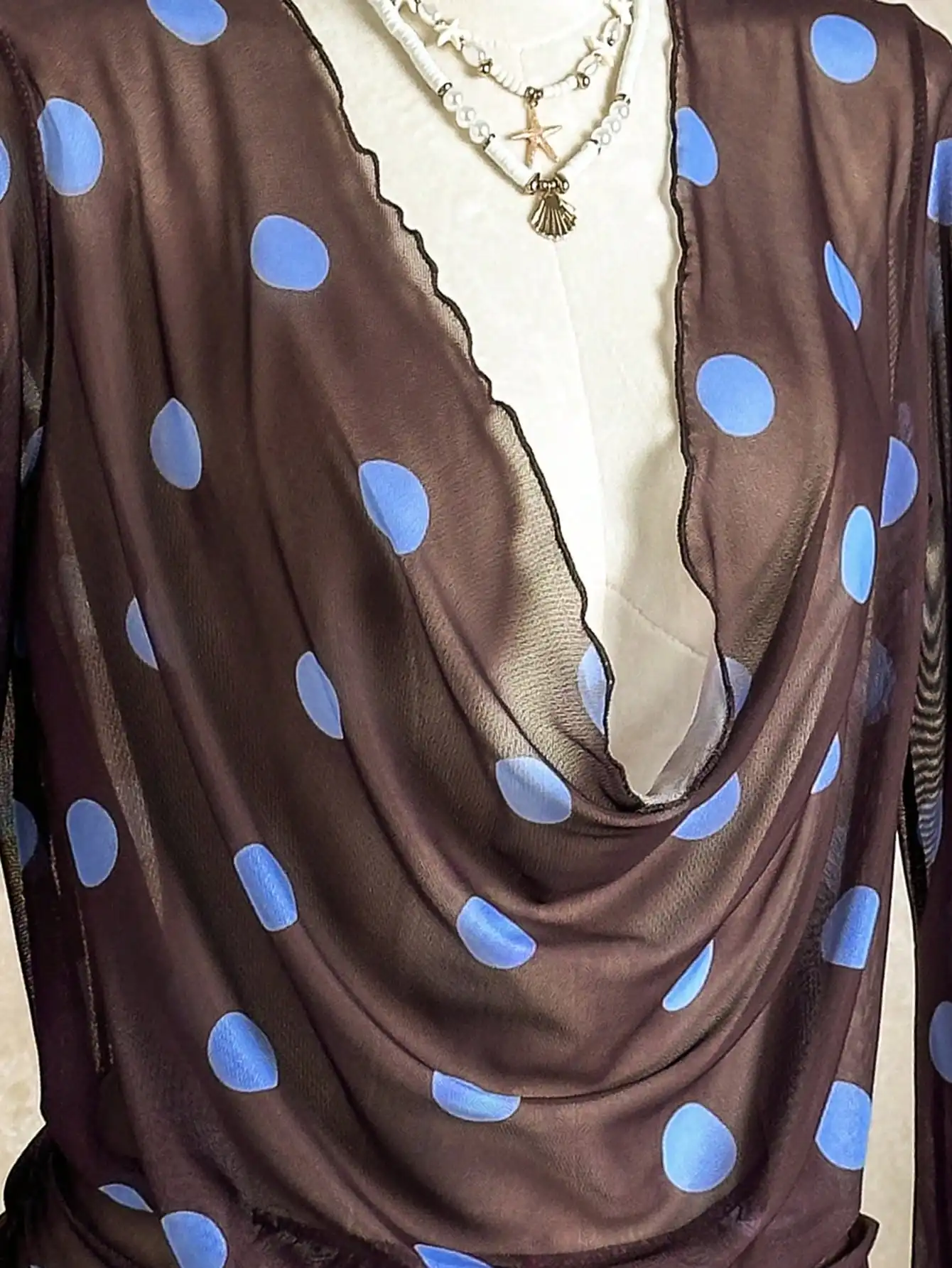 

Women's Polka Dot Sheer Long Sleeve Cover-Up Dress For Beach Vacation