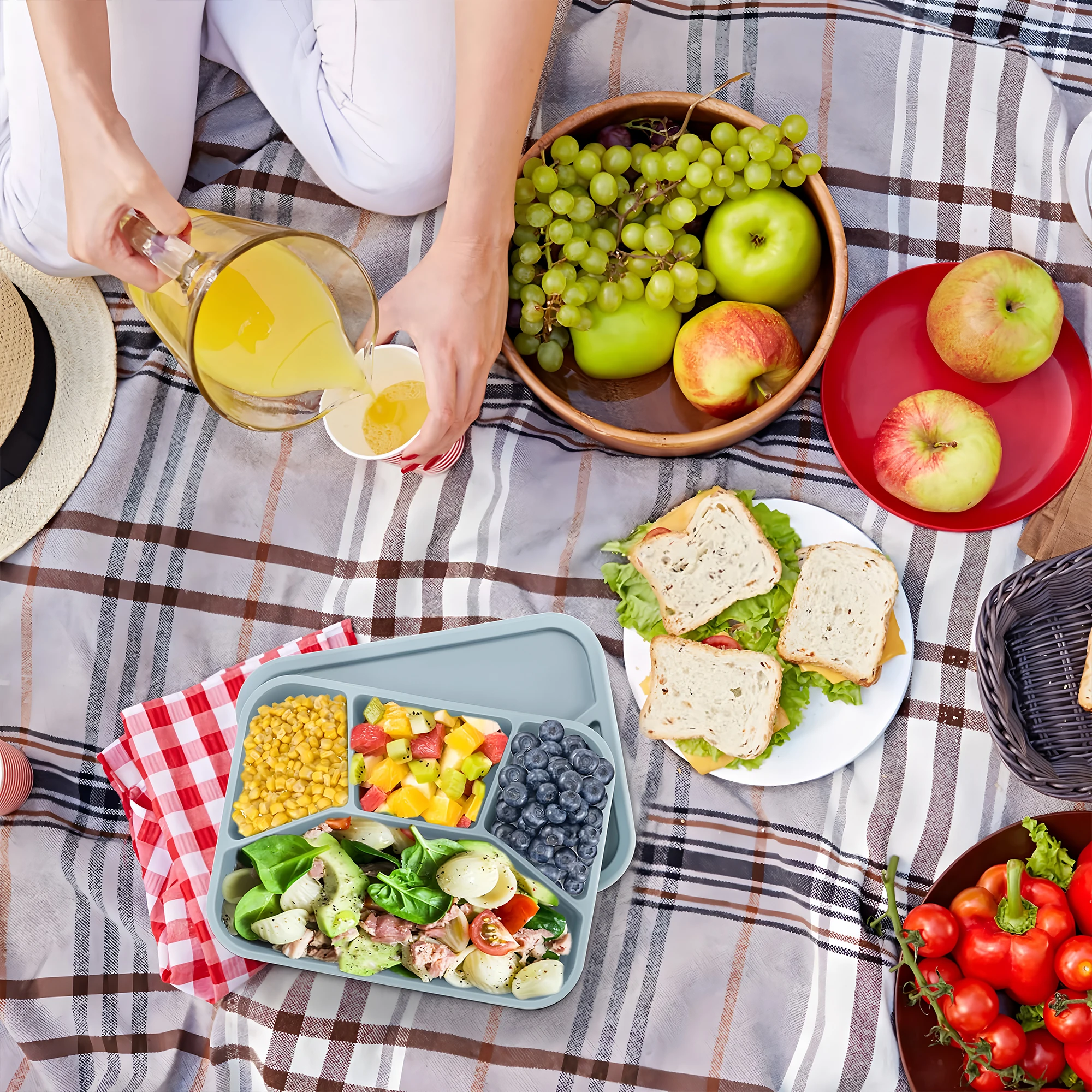 Silikon-Bento-Box, vier Fächer, wiederverwendbare Silikon-Lunchbox, verdickt und auslaufsicher, lebensmittelecht, unterteilter Lunchbehälter für unterwegs. – Detail 10