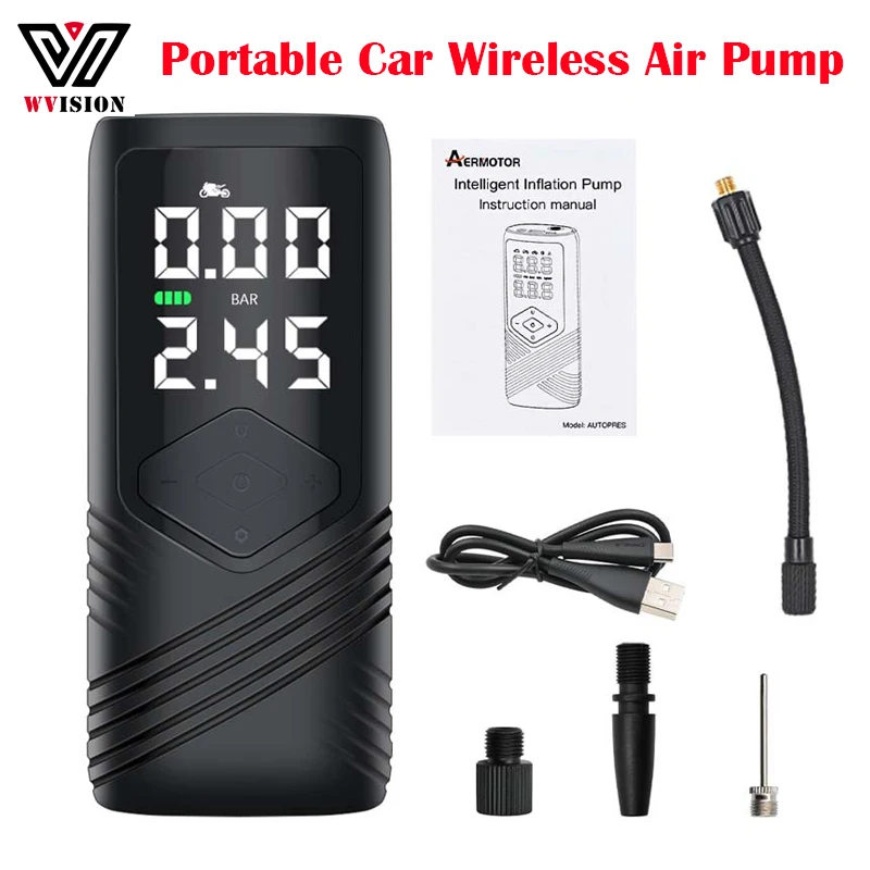 Portable Car Electric Air Pump Multi-function Digital Display Tire Wireless  Repair Tool 2500mA Car Air Inflator Safe Reliable