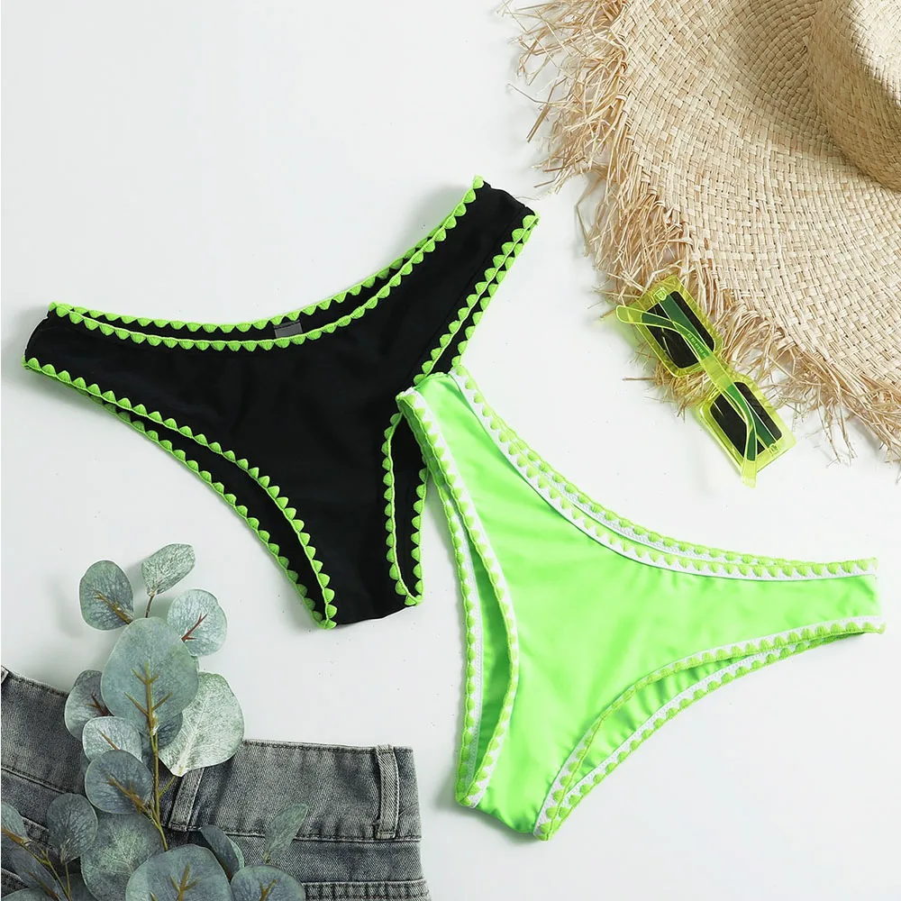 HYRAX 2024 NEW Solid color thong set, black and green, two sets of bikini swimsuits Beach Shorts Women's Bikini Bottoms