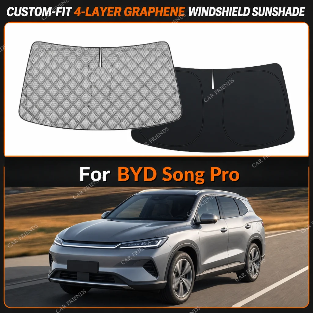 For BYD Song Pro Custom-Fit 4-Layer Graphene Windshield Sunshade Reflective Gray-Silver Surface Helps Reduce Direct Sunlight