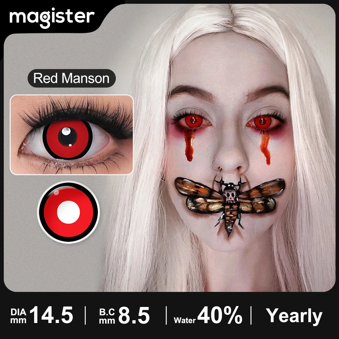 1 Pair Halloween Color Contact Lens Manson Cosplay Contact Lens Yellow Manson Cosplay Lens Red Cat Eyes Costume Contact Lenses