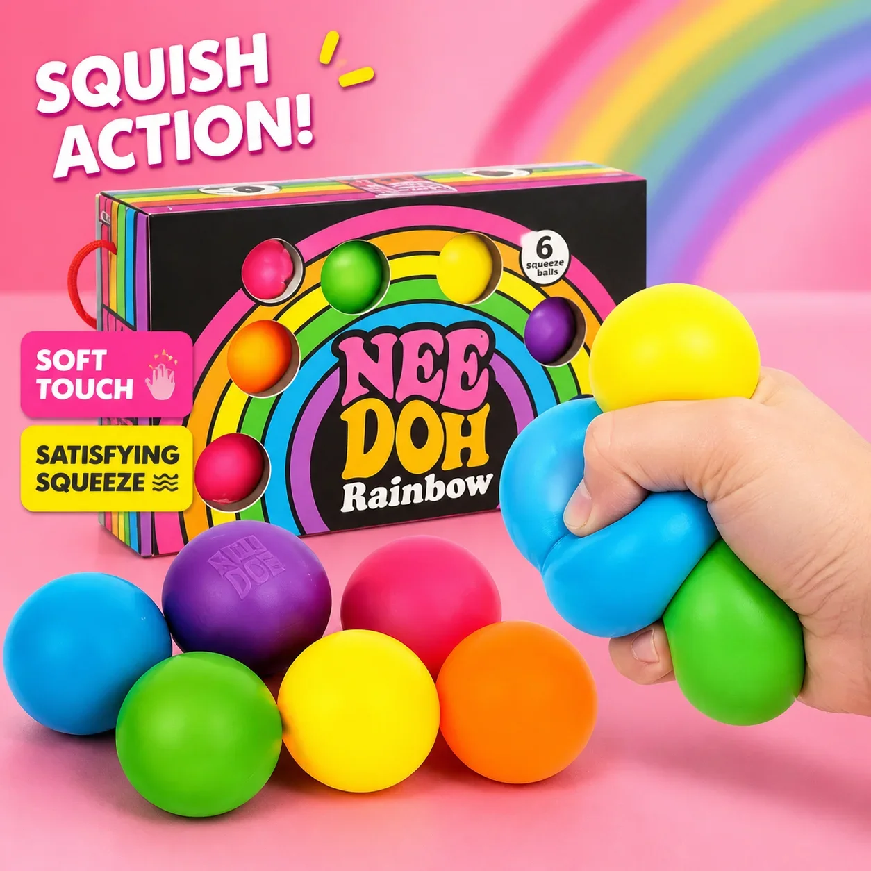 Nee Doh Needoh Teenie Round Six Color Rainbow Squishy Ball Hand Squeeze Stress Relief Antistress Fidget Party Toy Gifts New 2026